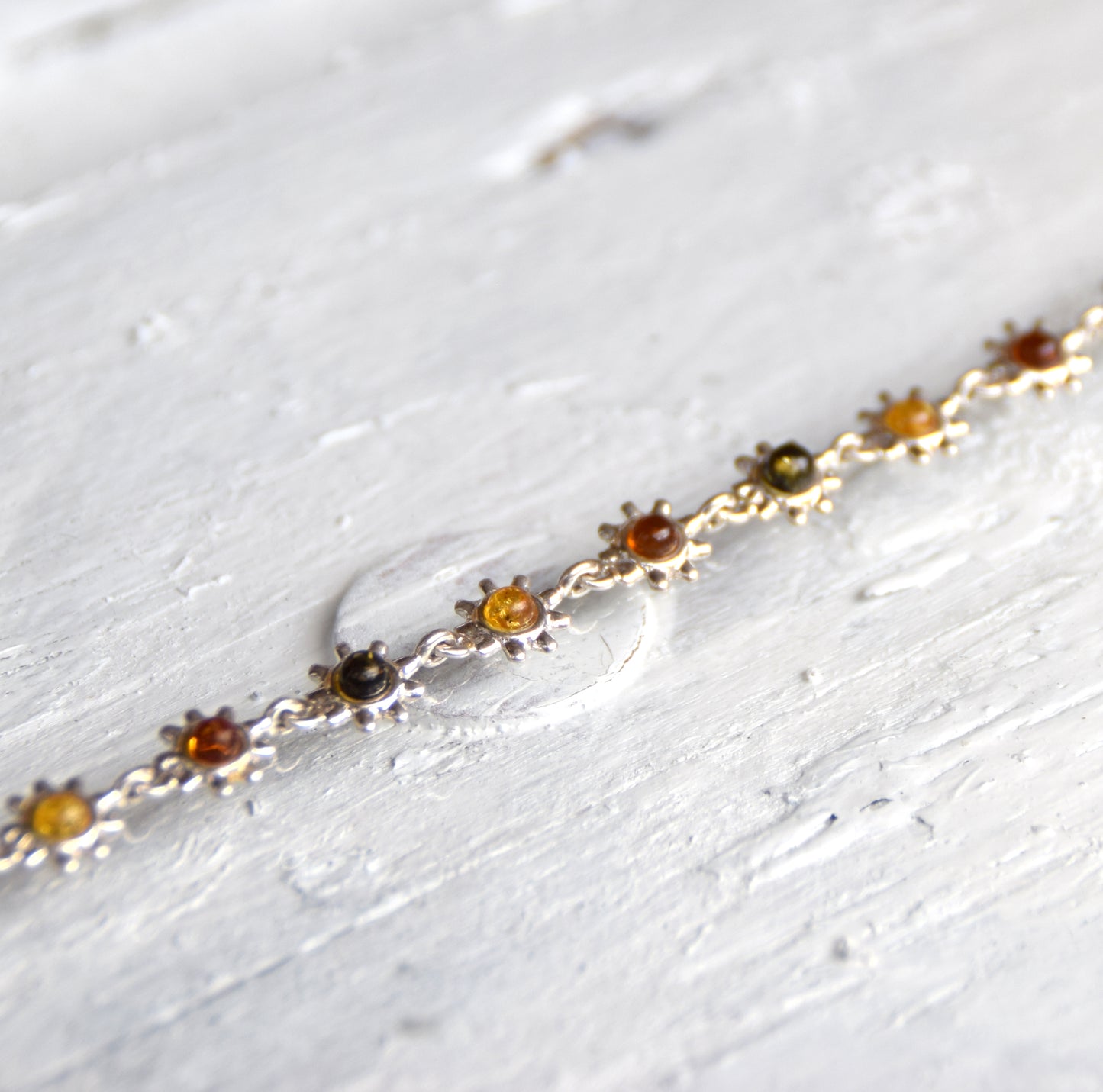 MJ Baltica bracelet Natural Amber 925 Silver, flower, multi color, delicious BB015