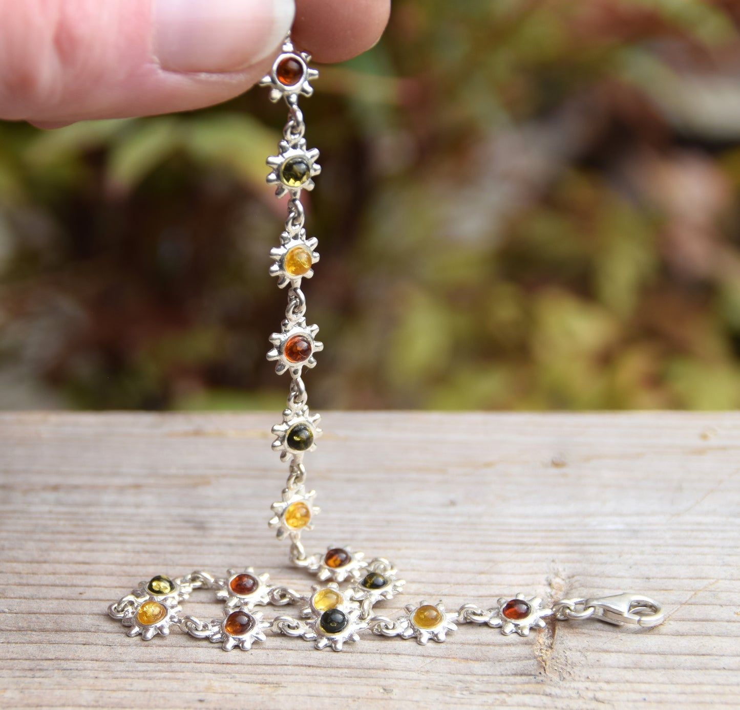 Bright floral style bracelet in natural Baltic Amber and 925 Silver, MJ Baltica, BB015