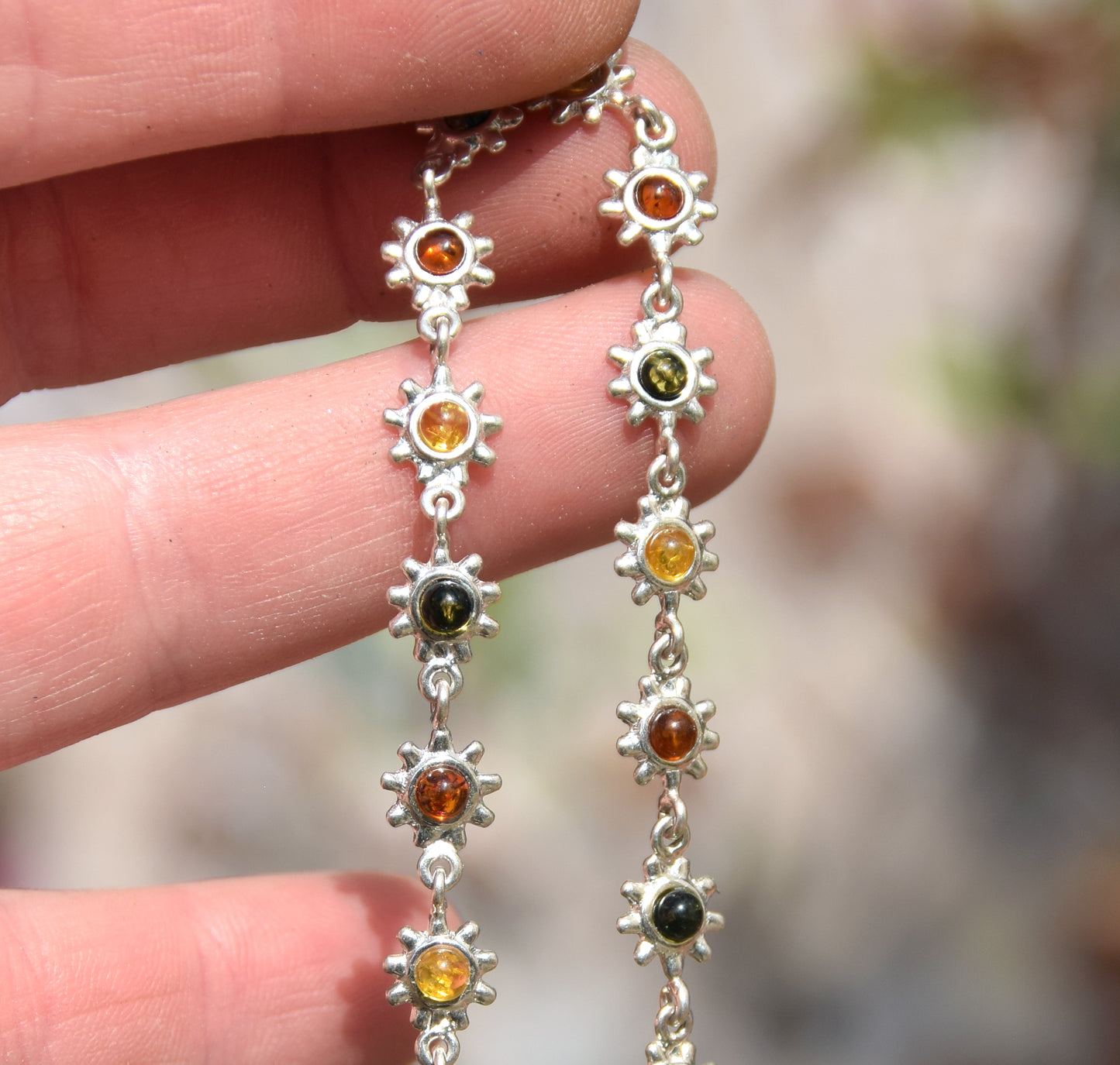 Bright floral style bracelet in natural Baltic Amber and 925 Silver, MJ Baltica, BB015