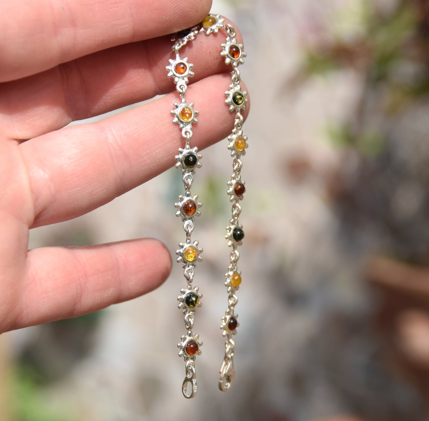 Bright floral style bracelet in natural Baltic Amber and 925 Silver, MJ Baltica, BB015