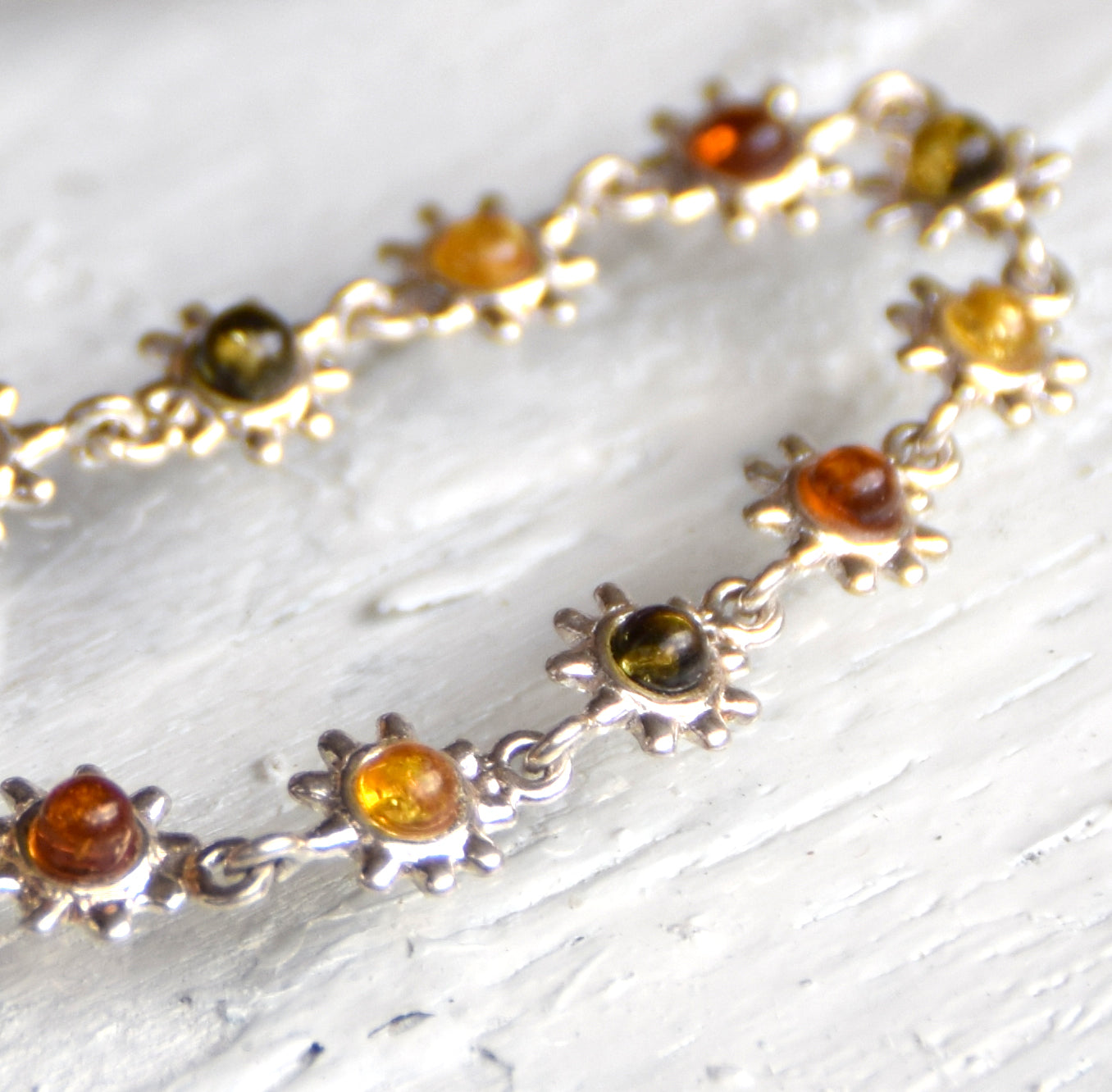 MJ Baltica bracelet Natural Amber 925 Silver, flower, multi color, delicious BB015