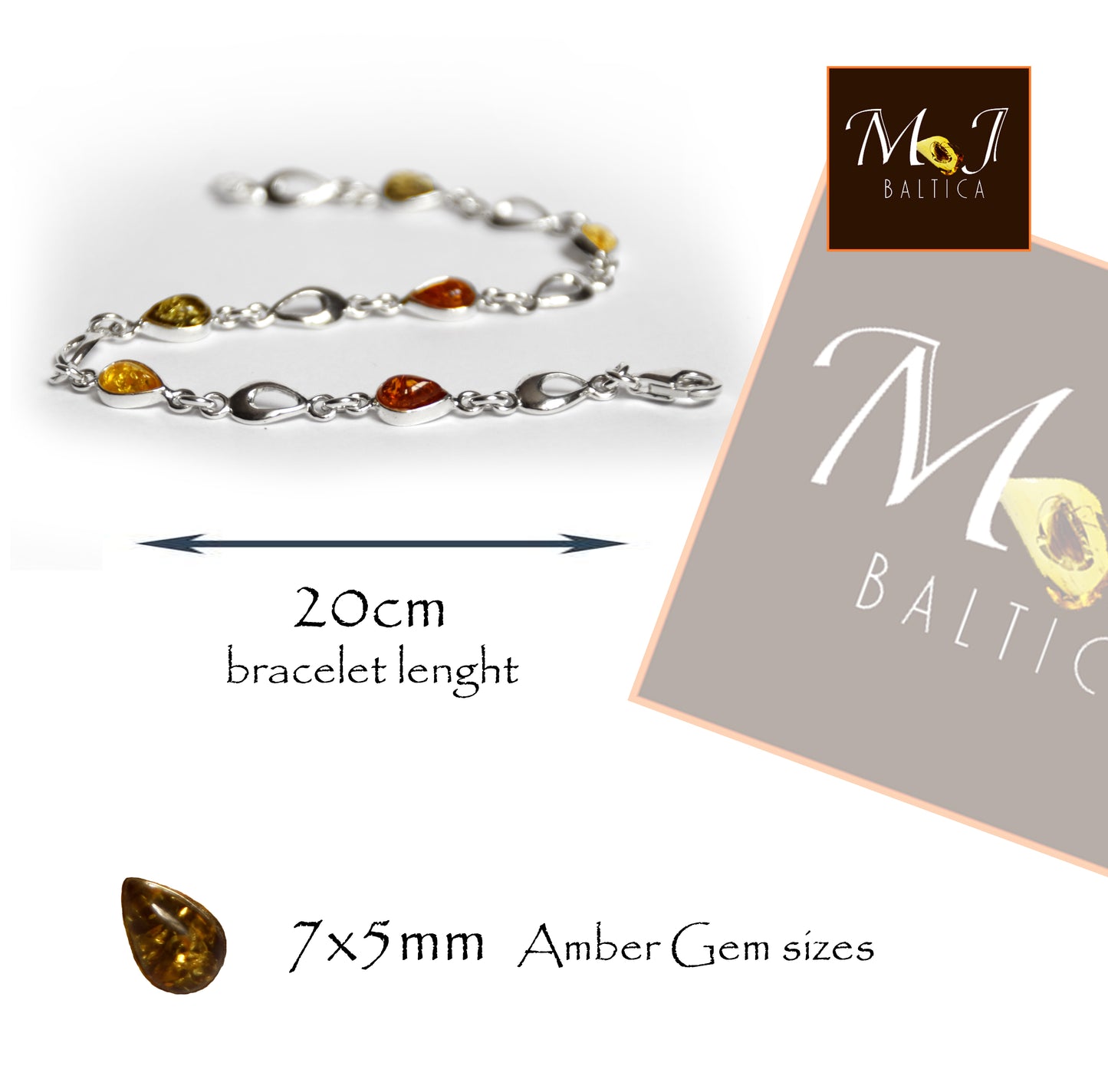 MJ Baltica, bracelet, natural Baltic amber, 925 silver, modern, elegant, handcrafted, BB022