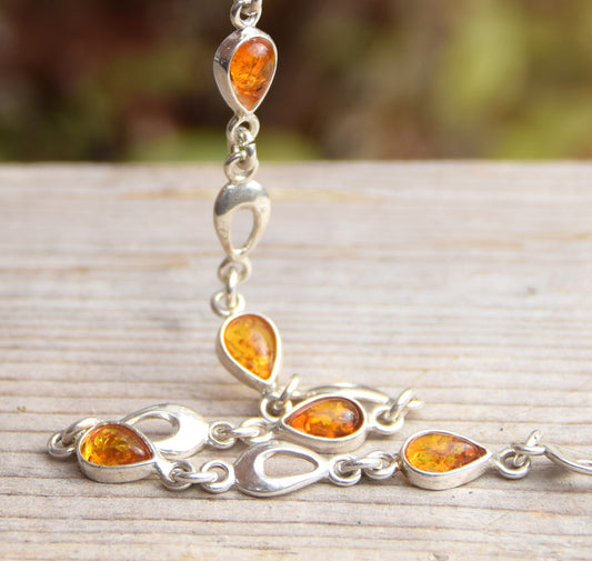 Bright adjustable bracelet made with natural cognac-colored Amber and 925 Silver, MJ Baltica, BB023
