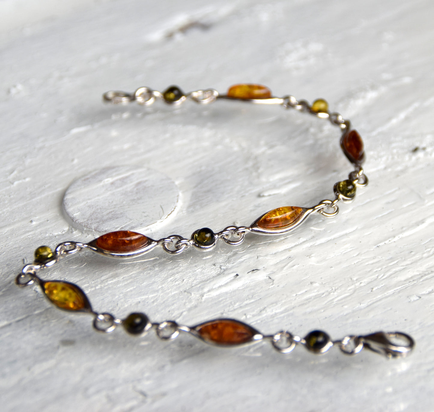 MJ Baltica, bracelet, natural Baltic amber, 925 silver, multi color, elegant, handcrafted, BB024