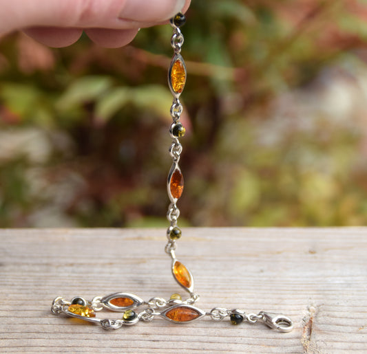 MJ Baltica, bracelet, natural Baltic amber, 925 silver, multi color, elegant, handcrafted, BB024