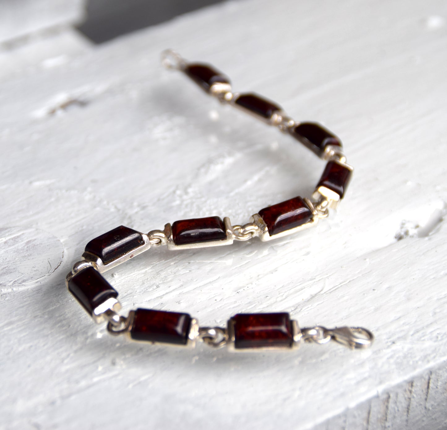 MJ Baltica, bracelet, natural Baltic amber, 925 silver, black cherry amber, strong, massive, large, unisex, BB025