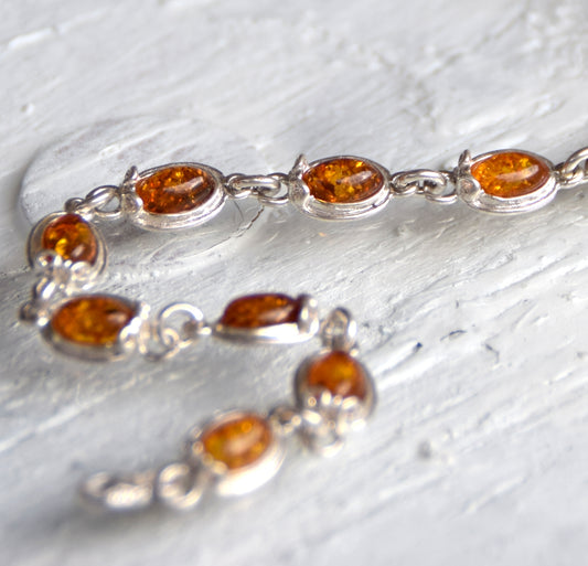 MJ Baltica, bracelet, natural Baltic amber, 925 silver, vintage, cognac, BB026