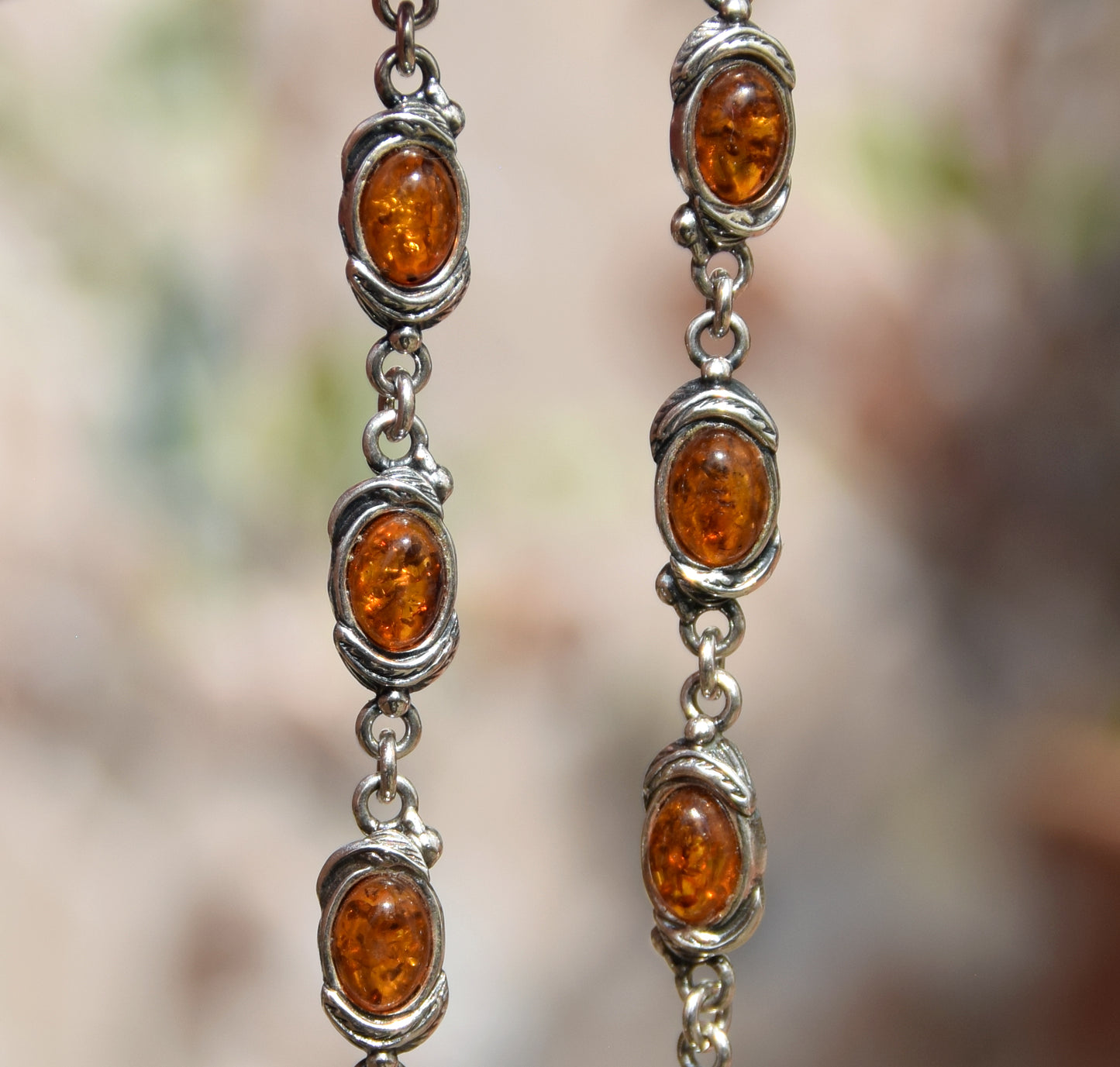 Elegante bracciale stile vintage in Ambra naturale color cognac e Argento 925, MJ Baltica, BB027