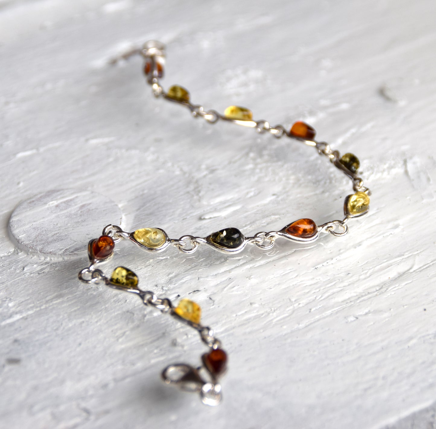 MJ Baltica, bracelet, natural Baltic amber, 925 silver, drops, multi color, handcrafted, BB028