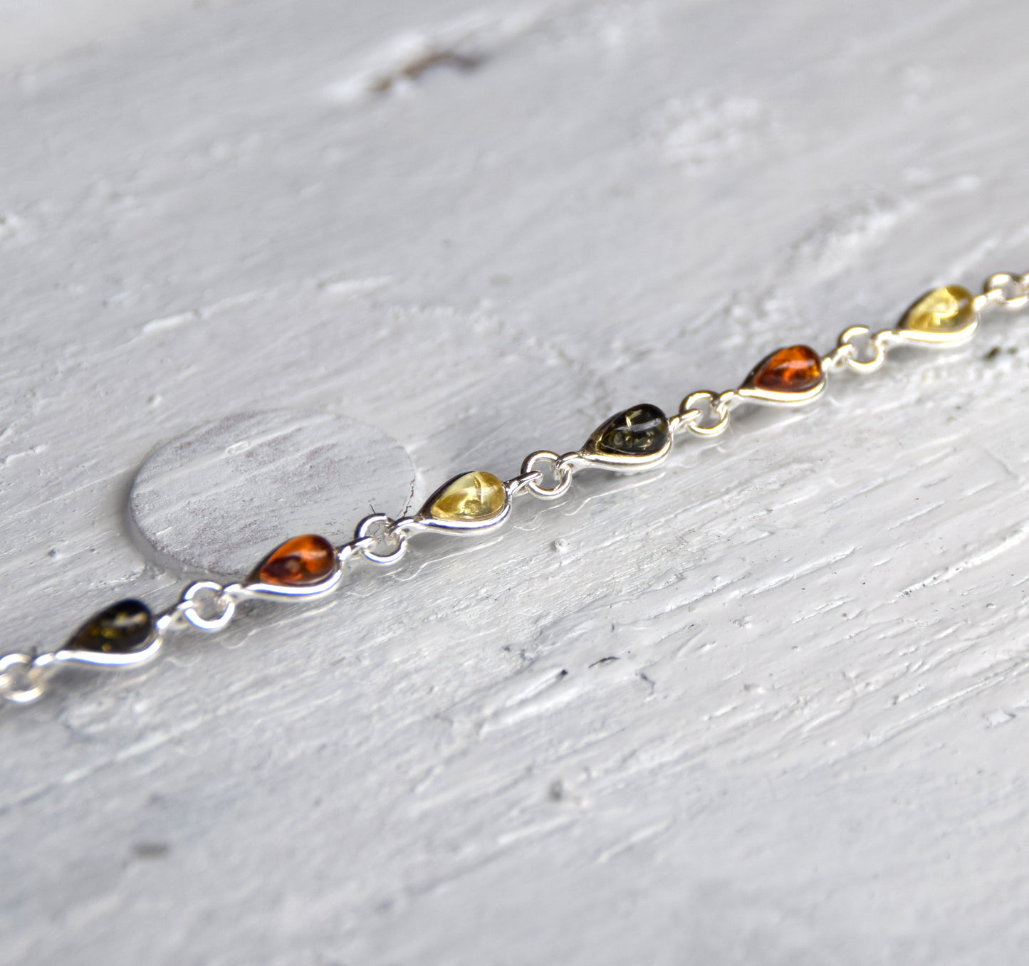 MJ Baltica, bracelet, natural Baltic amber, 925 silver, drops, multi color, handcrafted, BB028