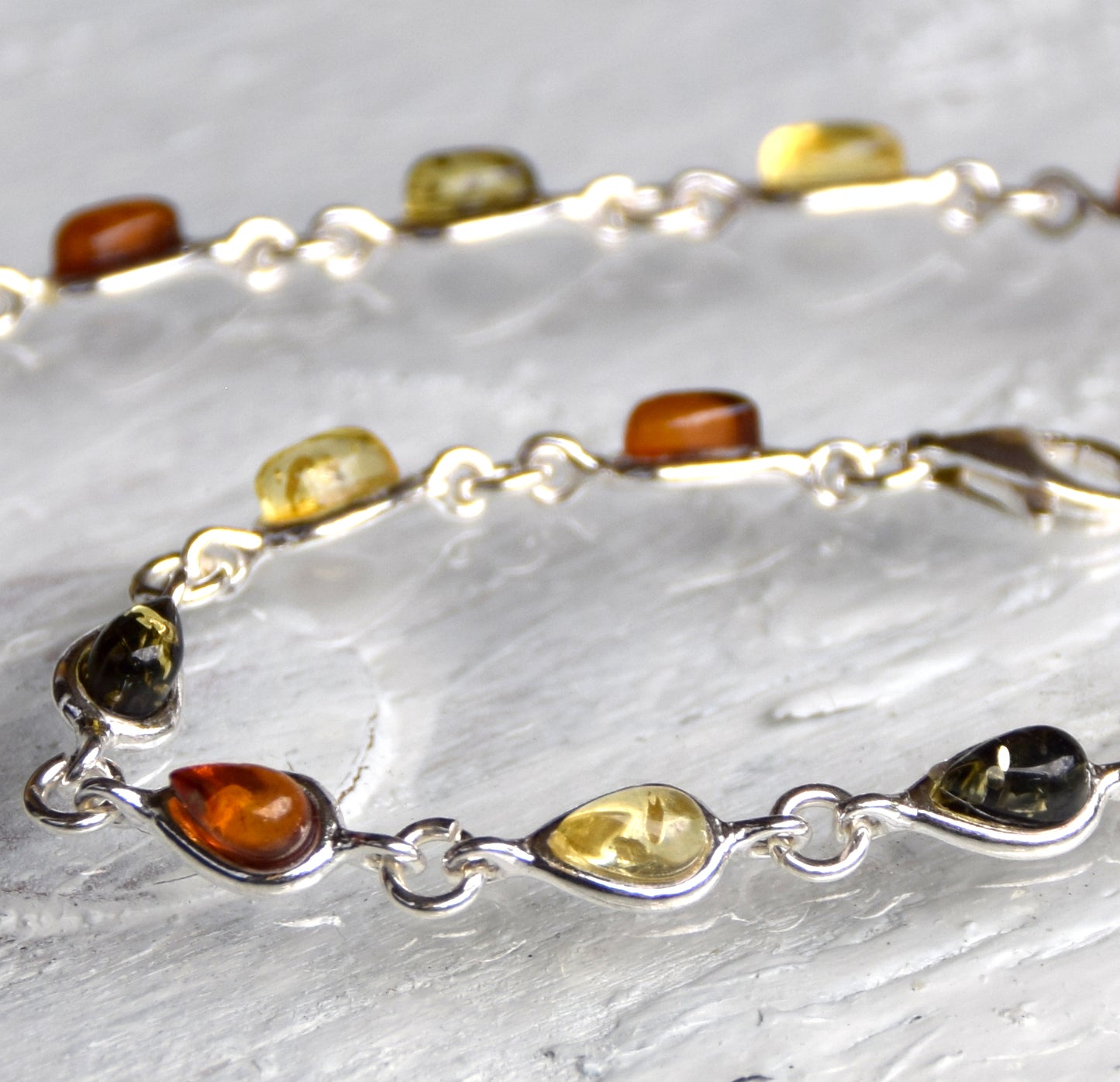 MJ Baltica, bracelet, natural Baltic amber, 925 silver, drops, multi color, handcrafted, BB028