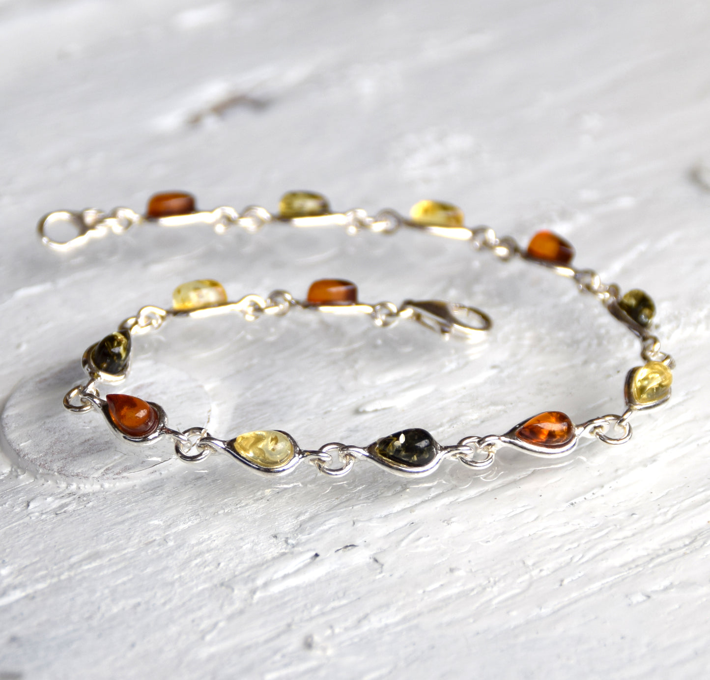 MJ Baltica, bracelet, natural Baltic amber, 925 silver, drops, multi color, handcrafted, BB028