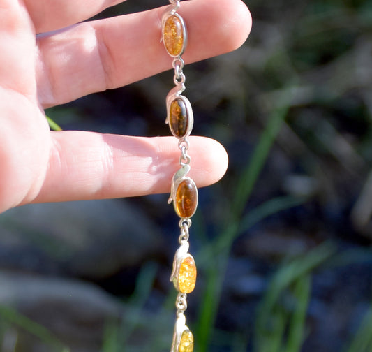 MJ Baltica, bracciale, Ambra naturale Baltica, Argento 925, luminoso, elegante, artigianale, multicolore, BB032