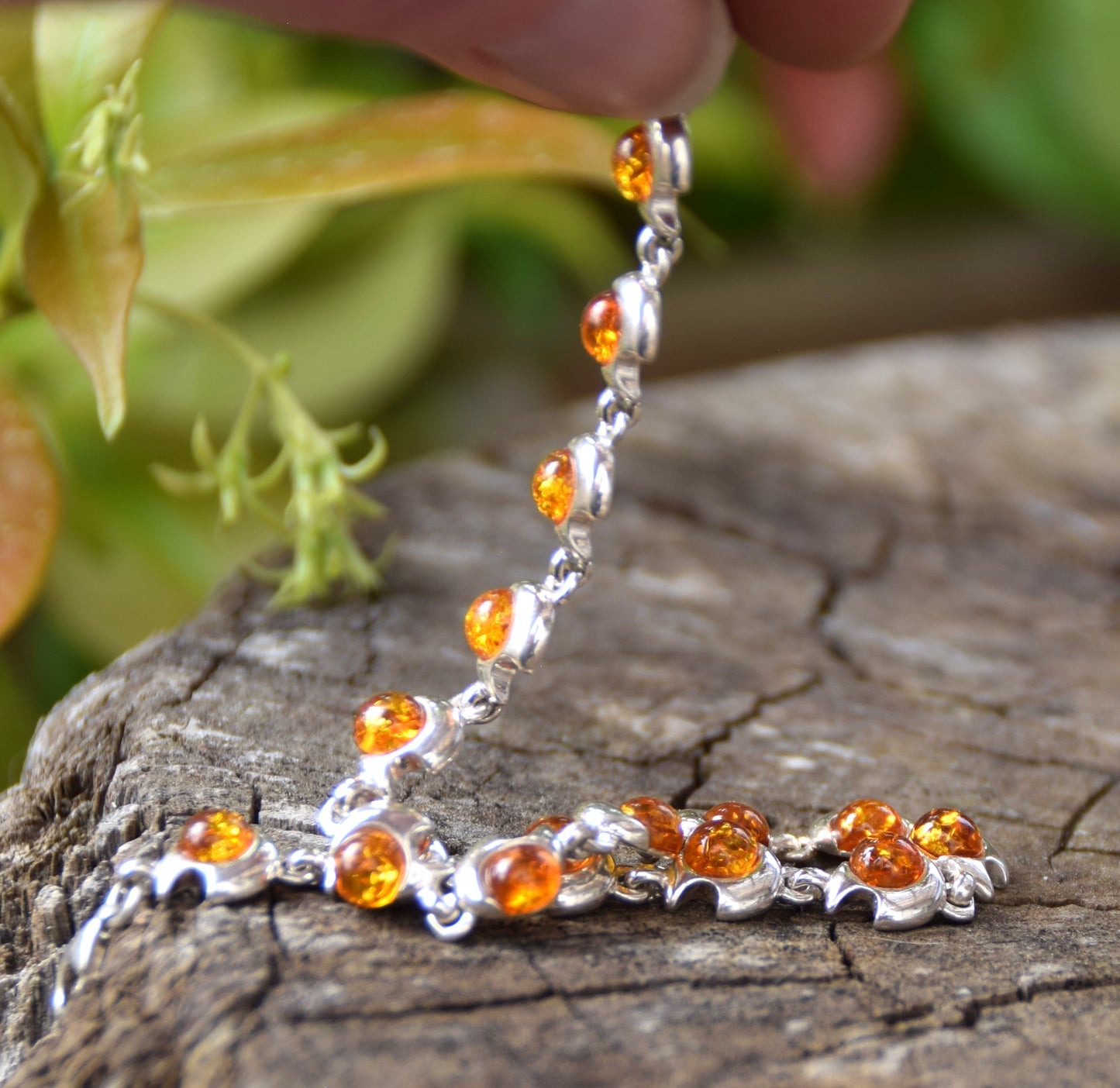Intense bracelet made with natural cognac-colored Amber and 925 Silver, MJ Baltica, BB037