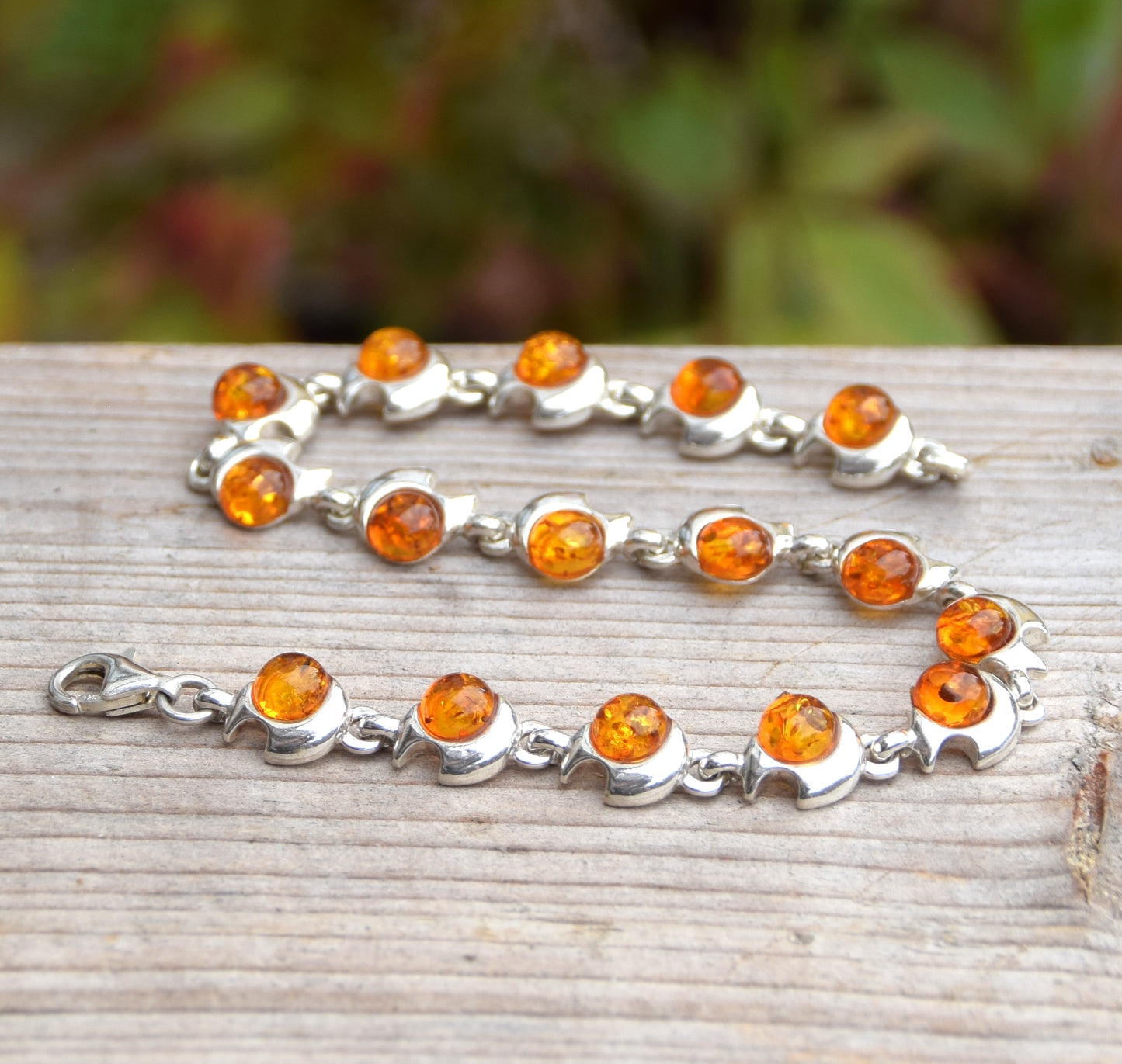 Intense bracelet made with natural cognac-colored Amber and 925 Silver, MJ Baltica, BB037