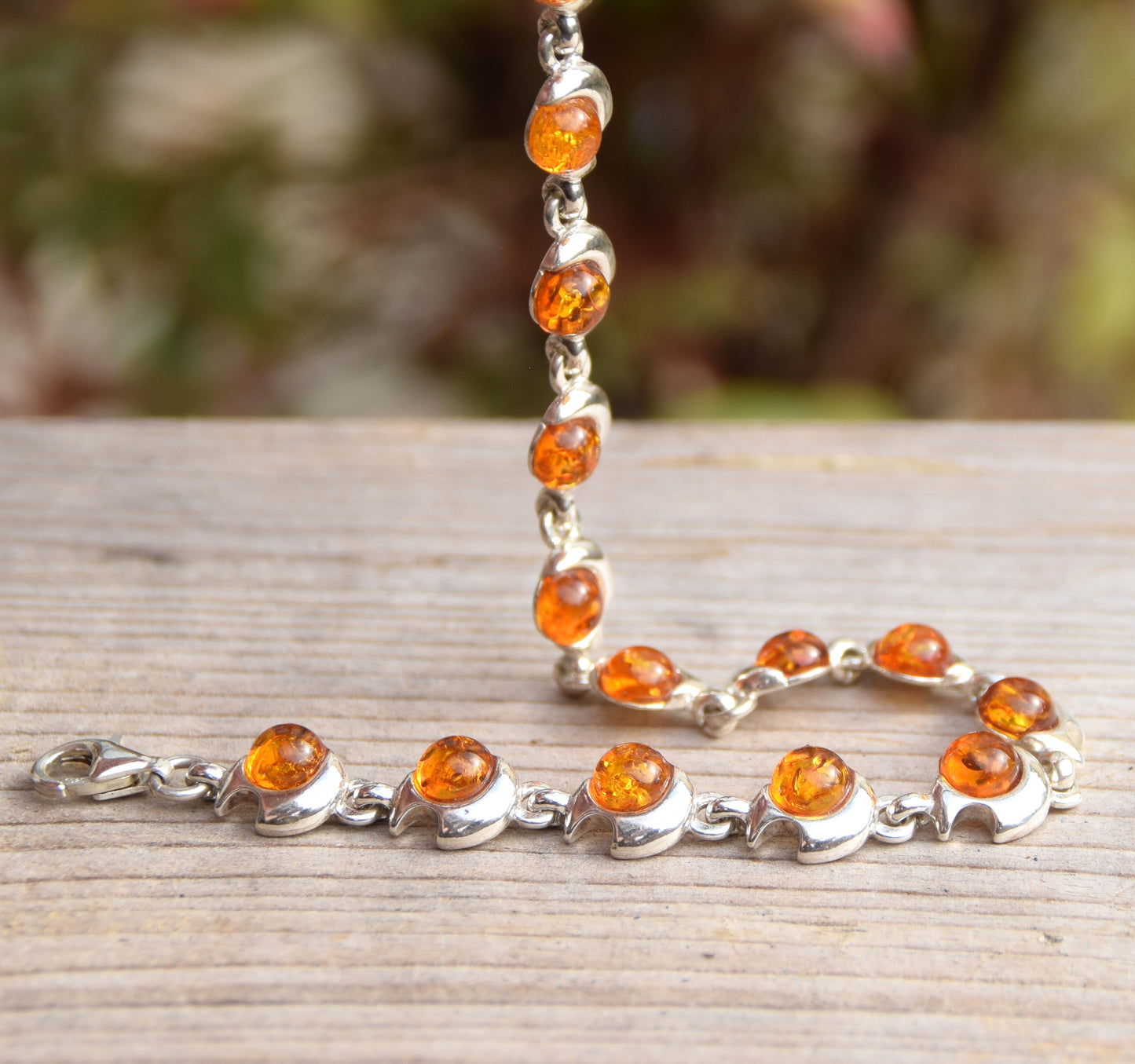 Intense bracelet made with natural cognac-colored Amber and 925 Silver, MJ Baltica, BB037