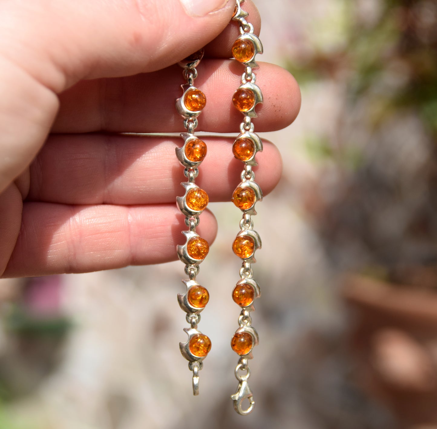 Intense bracelet made with natural cognac-colored Amber and 925 Silver, MJ Baltica, BB037
