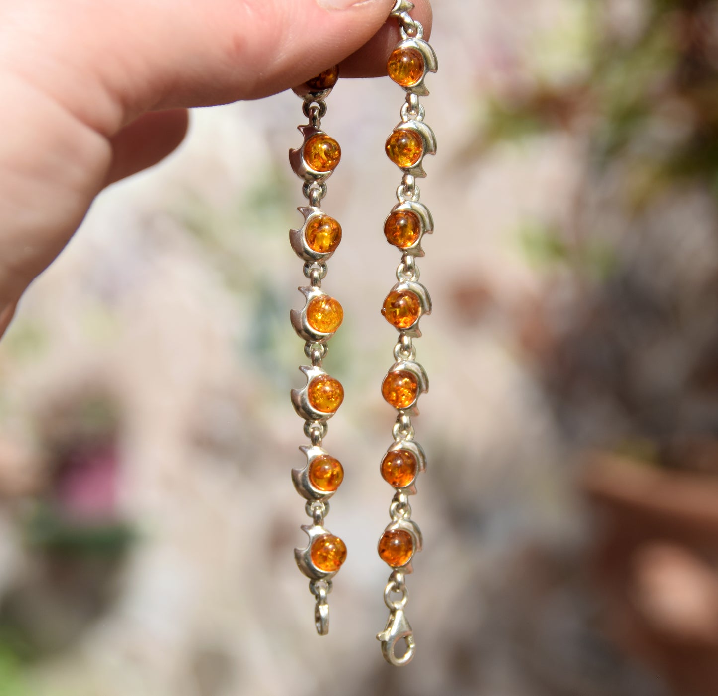 Intense bracelet made with natural cognac-colored Amber and 925 Silver, MJ Baltica, BB037