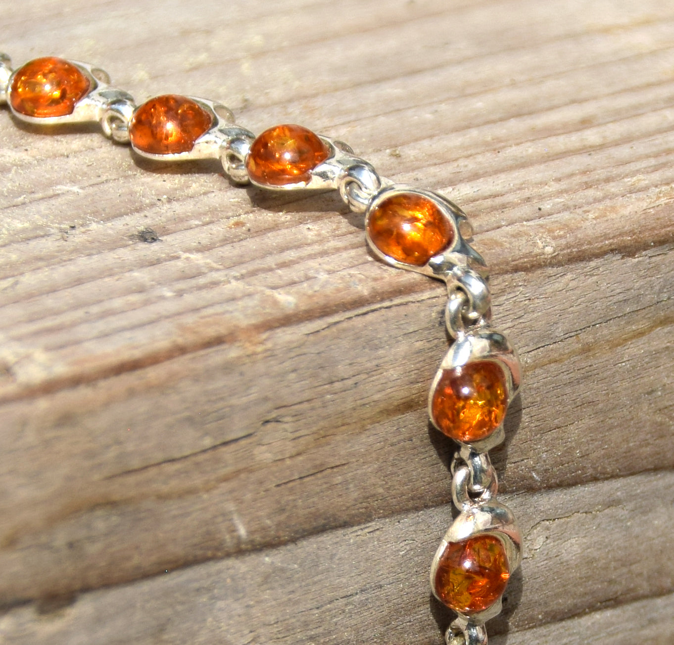 Intense bracelet made with natural cognac-colored Amber and 925 Silver, MJ Baltica, BB037