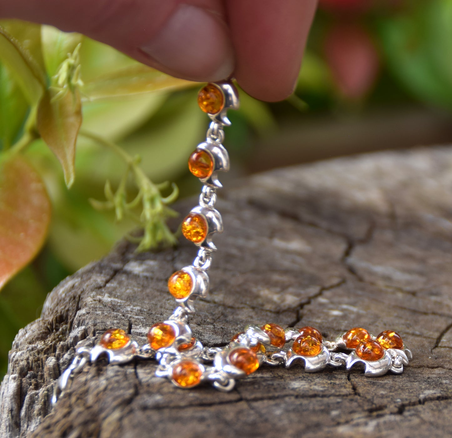 Intense bracelet made with natural cognac-colored Amber and 925 Silver, MJ Baltica, BB037