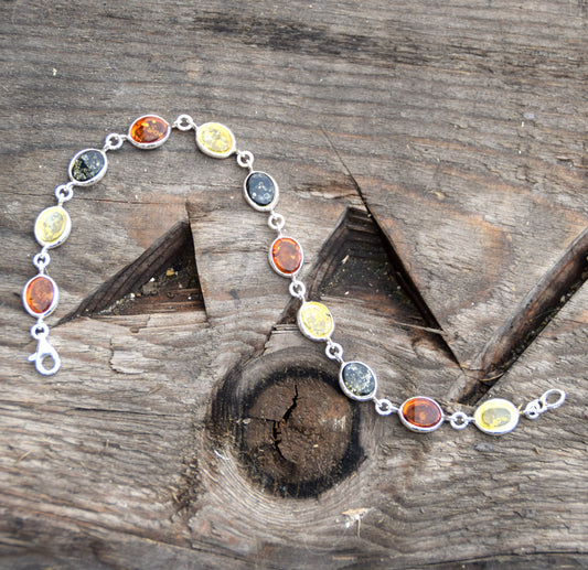 Bright bracelet in an essential style with natural Amber of various shades and 925 Silver, MJ Baltica, BB041