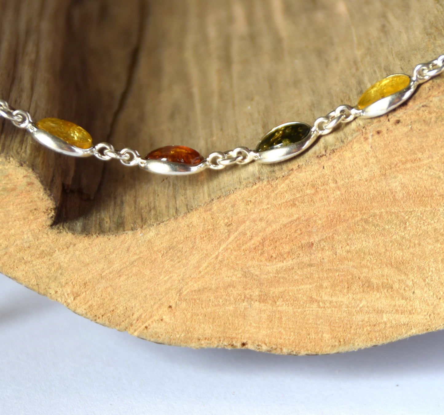 MJ Baltica, bracelet, natural Baltic amber, 925 silver, bright, elegant, handcrafted, multicolor, BB041