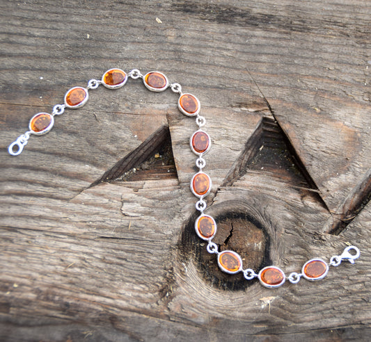 Luminous essential style bracelet in natural cognac Amber and 925 Silver, MJ Baltica, BB042
