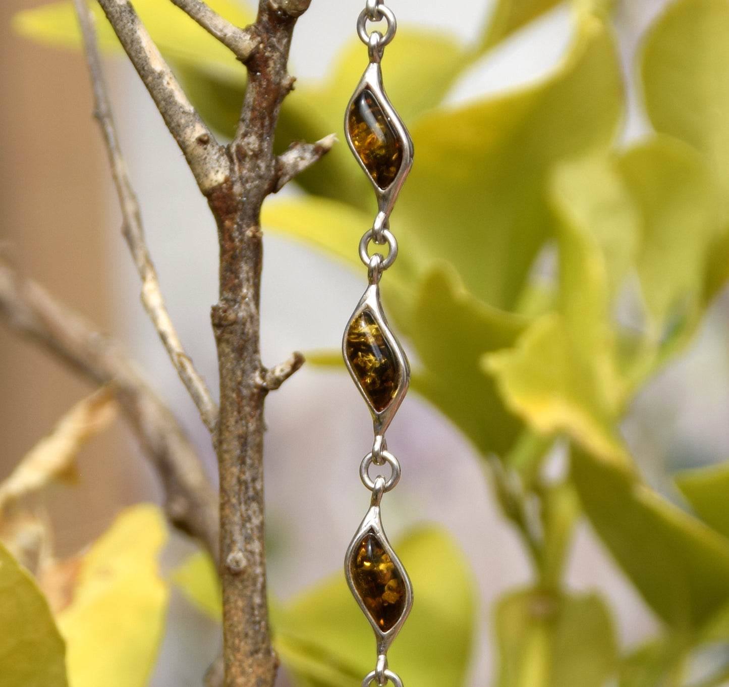 Elegant bracelet crafted with natural green Amber and 925 Silver, MJ Baltica, BB045
