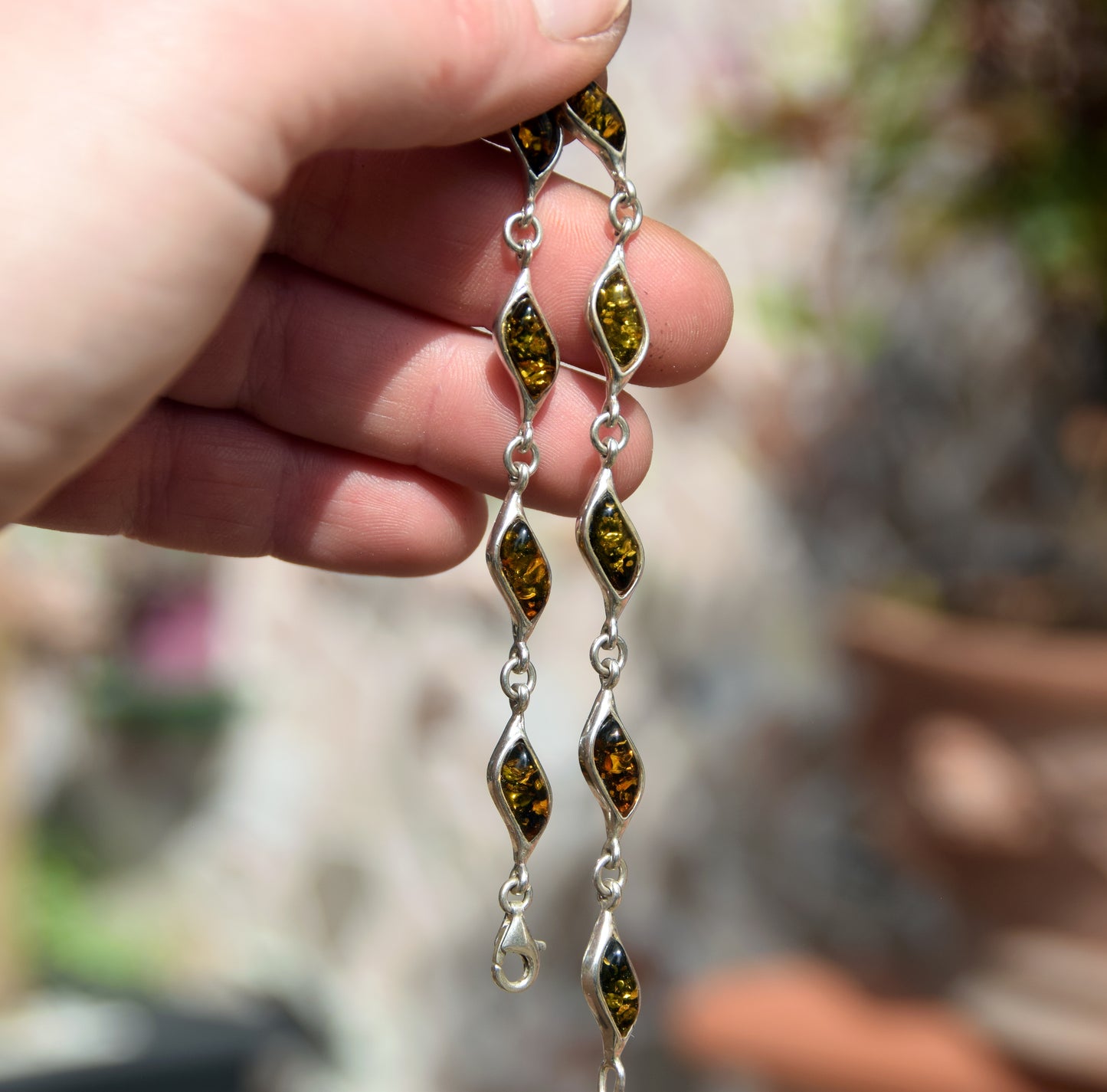 Elegant bracelet crafted with natural green Amber and 925 Silver, MJ Baltica, BB045