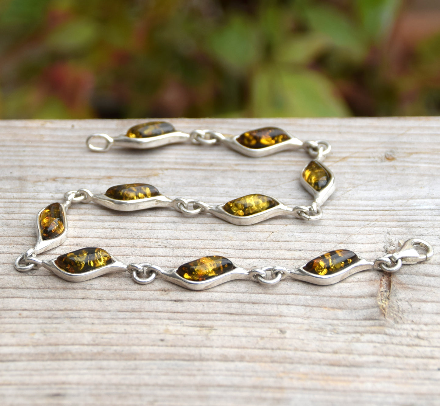 Elegant bracelet crafted with natural green Amber and 925 Silver, MJ Baltica, BB045