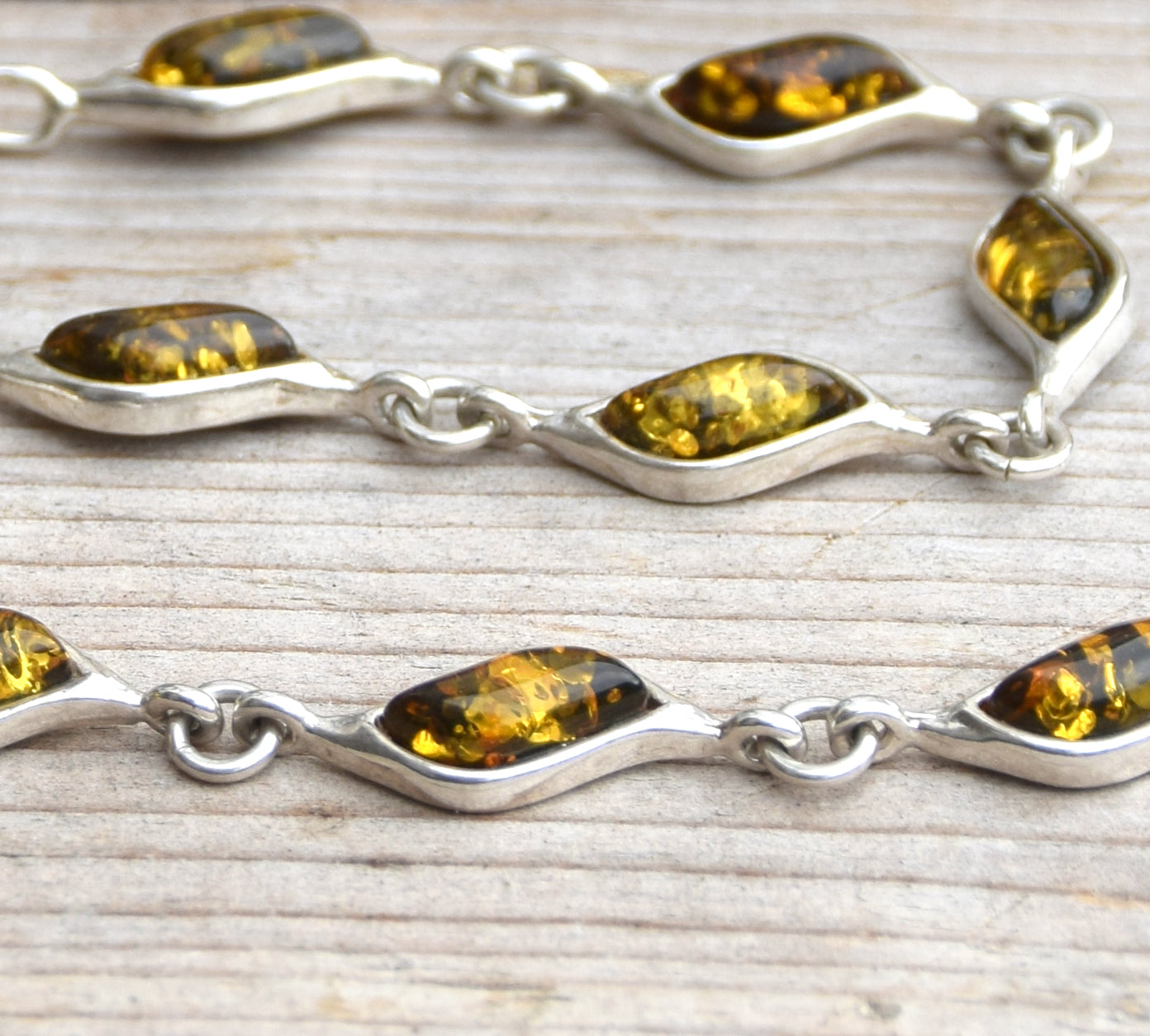 Elegant bracelet crafted with natural green Amber and 925 Silver, MJ Baltica, BB045