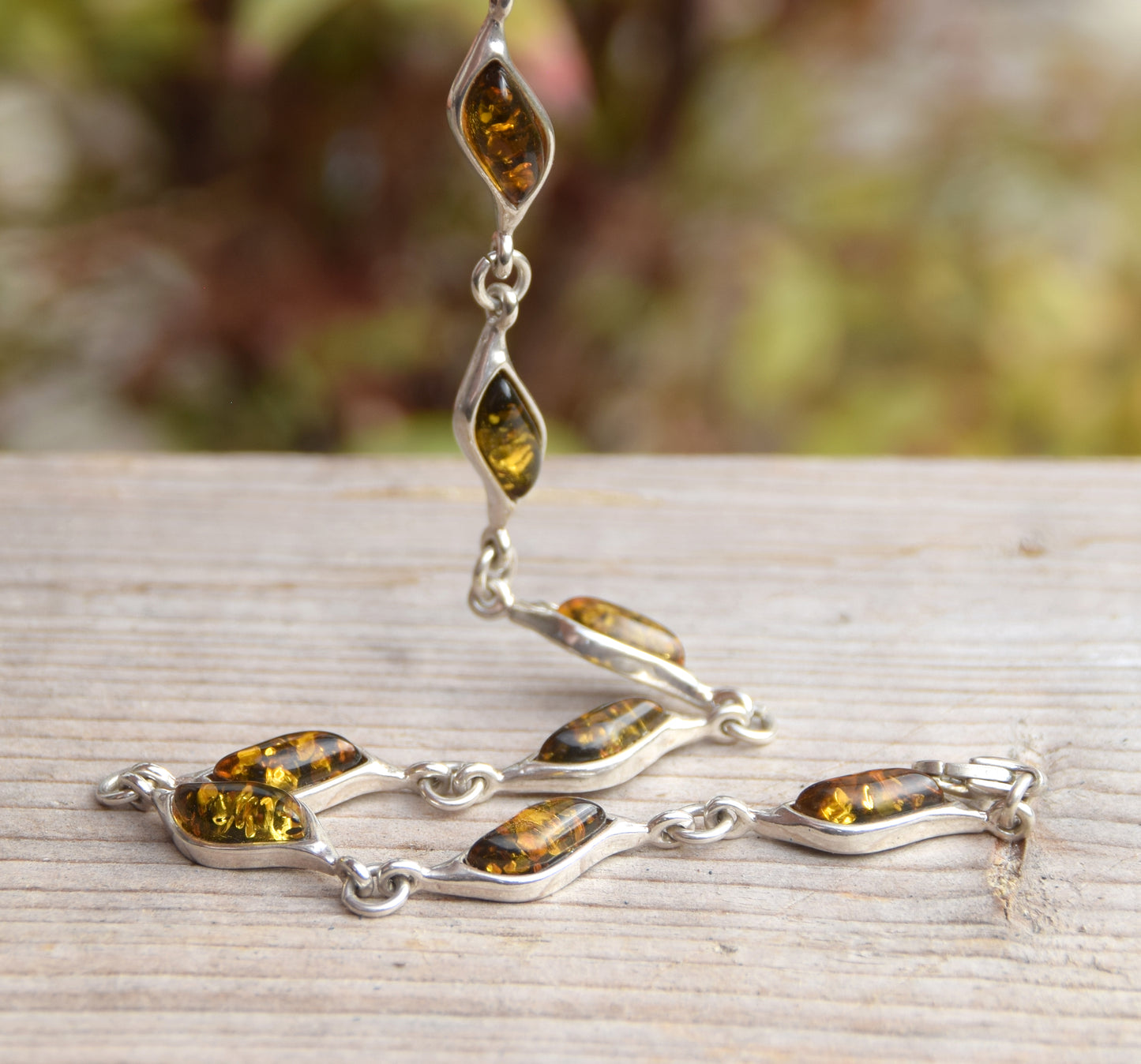 Elegant bracelet crafted with natural green Amber and 925 Silver, MJ Baltica, BB045