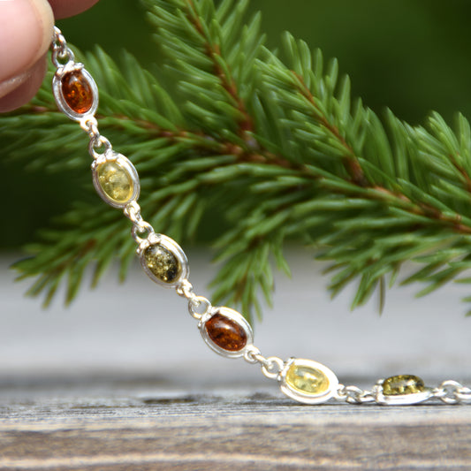 Elegante bracciale stile vintage in Ambra naturale di varie tonalità e Argento 925, MJ Baltica, BB047