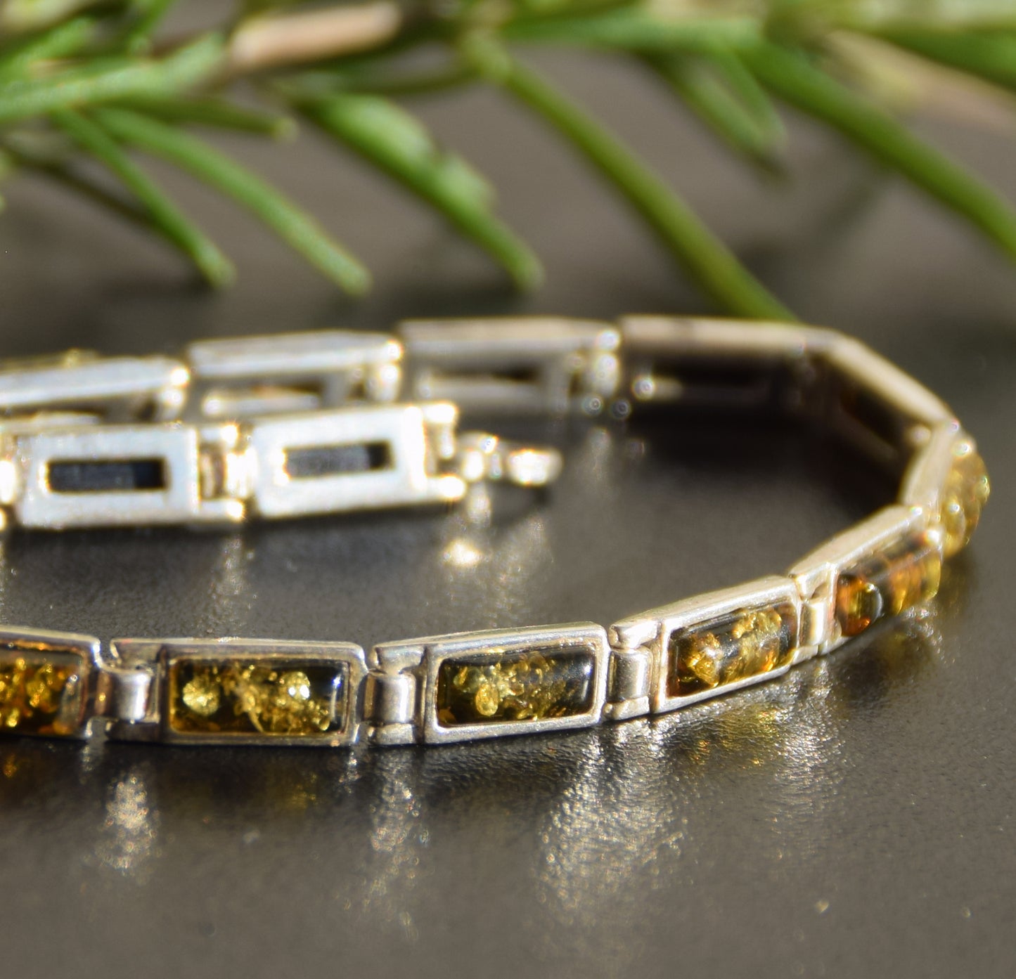 Linear bracelet in an essential style created with natural Baltic Amber, 925 Silver, MJ Baltica, BB049