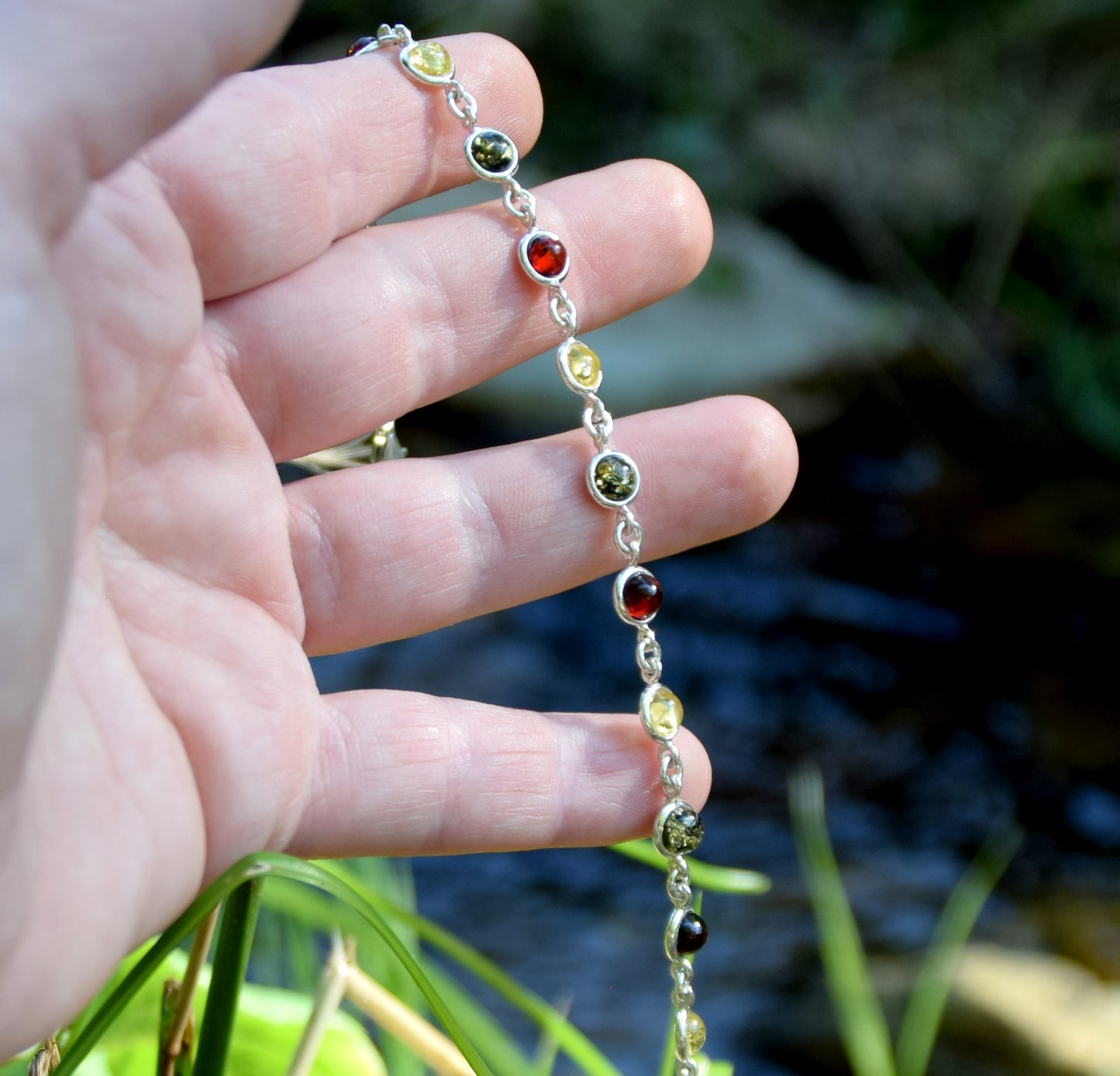 MJ Baltica, bracelet, natural Baltic amber, 925 silver, bright, elegant, handcrafted, multicolor, BB050