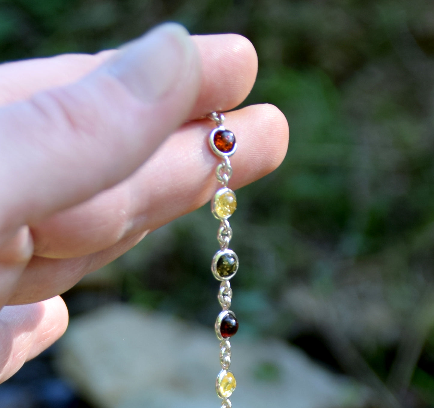 MJ Baltica, bracelet, natural Baltic amber, 925 silver, bright, elegant, handcrafted, multicolor, BB050