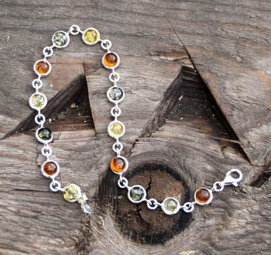 MJ Baltica, bracciale, Ambra naturale Baltica, Argento 925, luminoso, elegante, artigianale, multicolor, BB050