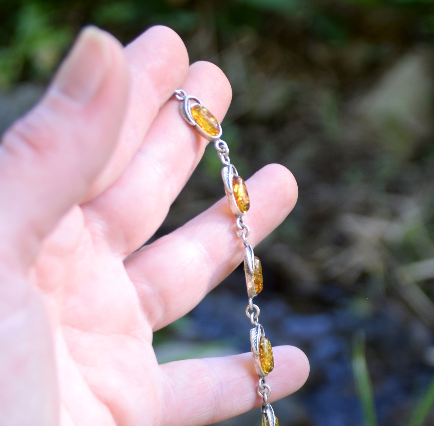 MJ Baltica, bracelet, natural Baltic amber, 925 silver, bright, elegant, handcrafted, cognac, vintage, BB054