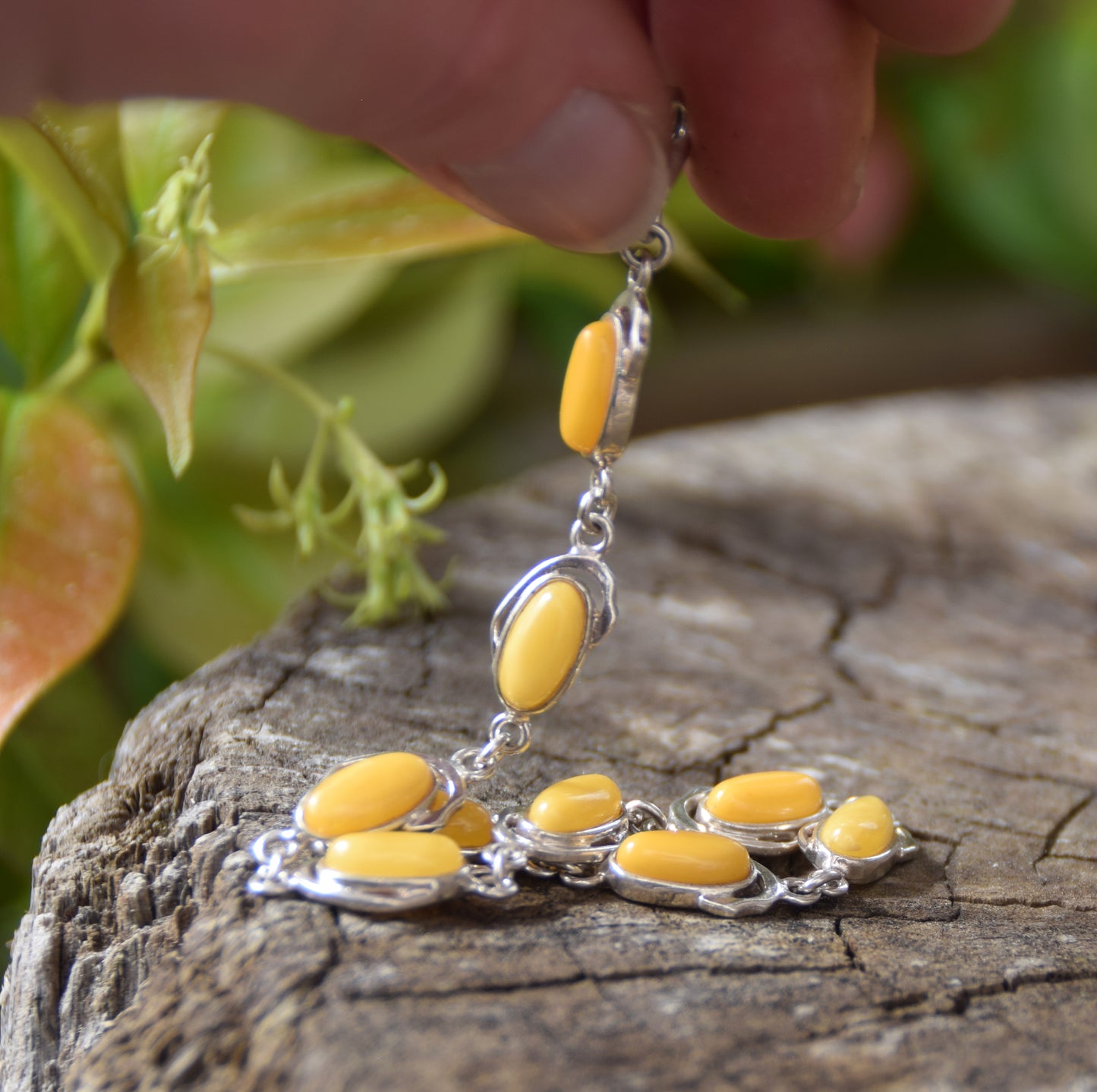 Elegante bracciale creato con Ambra naturale imperiale e Argento 925, MJ Baltica, BB057