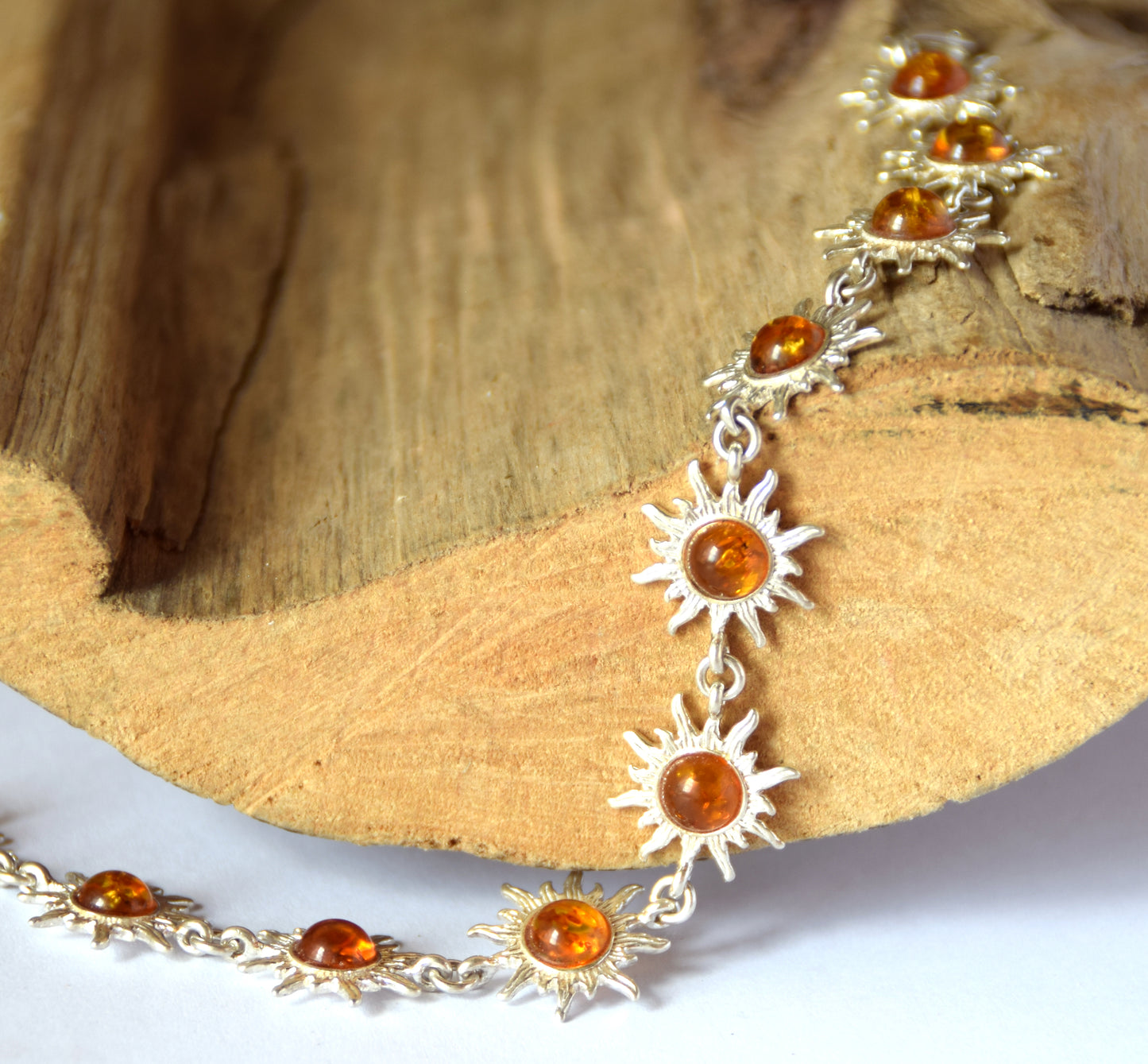 MJ Baltica, bracelet, natural Baltic amber, 925 silver, bright, elegant, handcrafted, cognac, suns, BB058