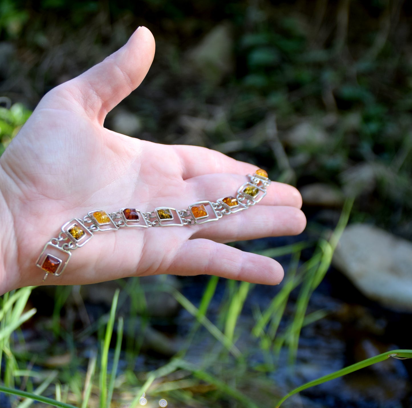 MJ Baltica, bracelet, natural Baltic amber, 925 silver, bright, elegant, handcrafted, multicolor, BB059