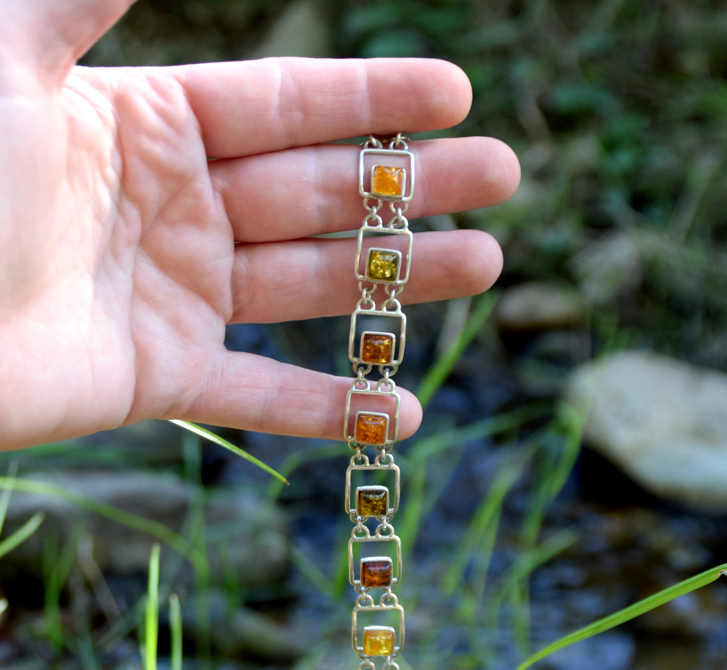 MJ Baltica, bracelet, natural Baltic amber, 925 silver, bright, elegant, handcrafted, multicolor, BB059