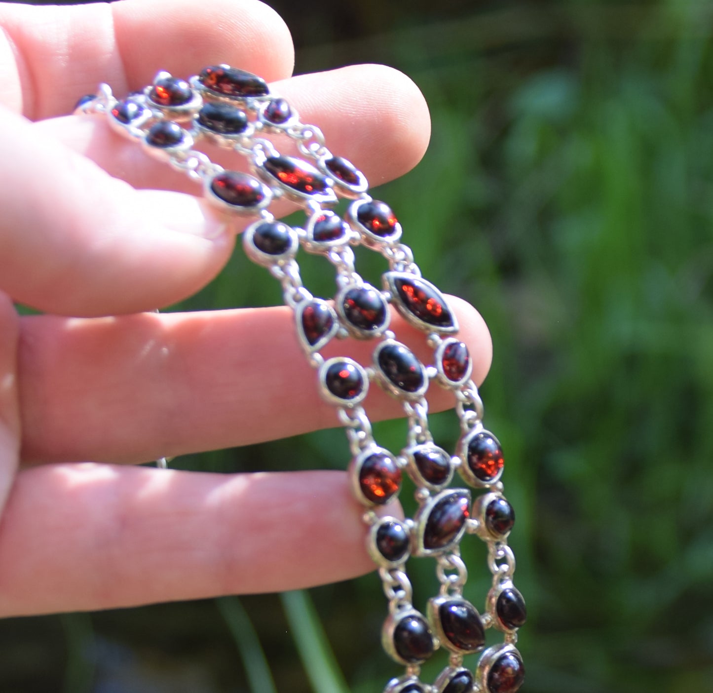 MJ Baltica, bracelet, natural Baltic amber, 925 silver, black cherry amber, strong, massive, large, adjustable, BB062