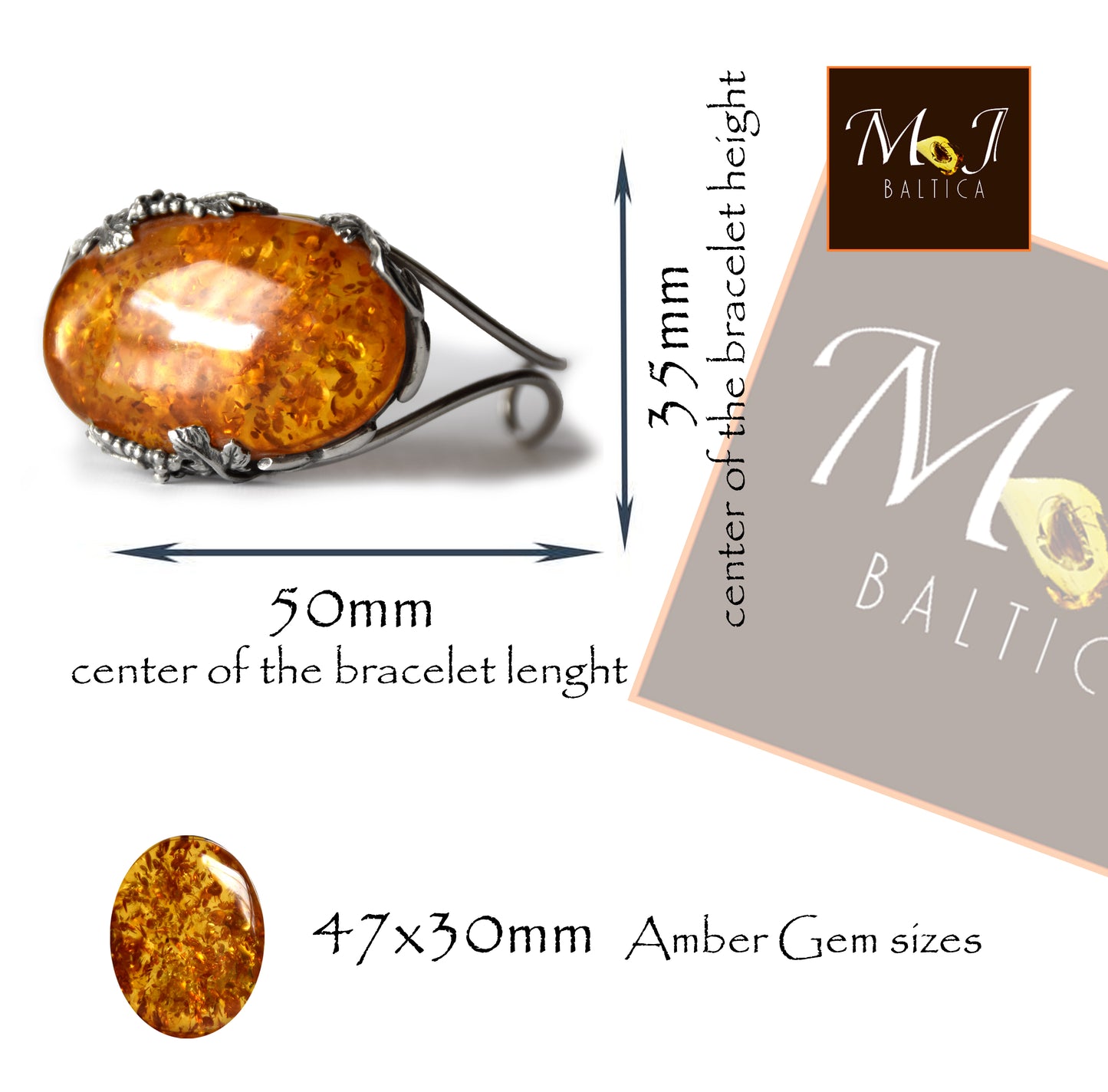 MJ Baltica, bracciale, Ambra naturale Baltica, Argento 925, elegante, bellissimo, unico, vintage, BB073