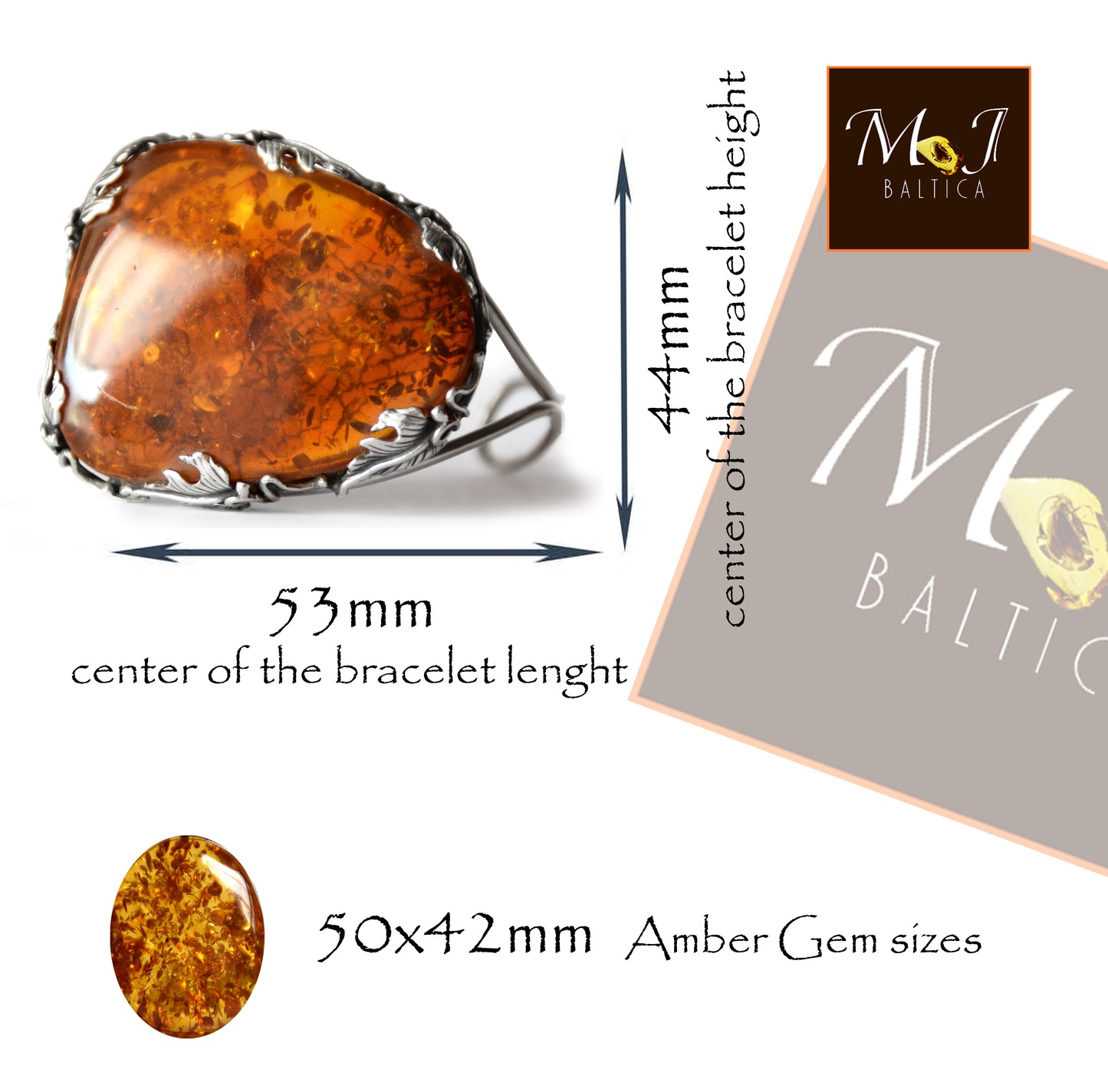 MJ Baltica, bracelet, natural Baltic Amber, 925 Silver, elegant, beautiful, unique, vintage, BB075