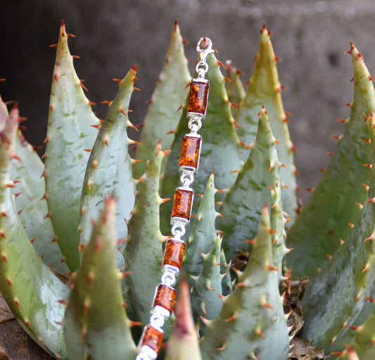 MJ Baltica, bracciale, Ambra naturale Baltica, Argento 925, luminoso, unisex, artigianale, cognac, BB078