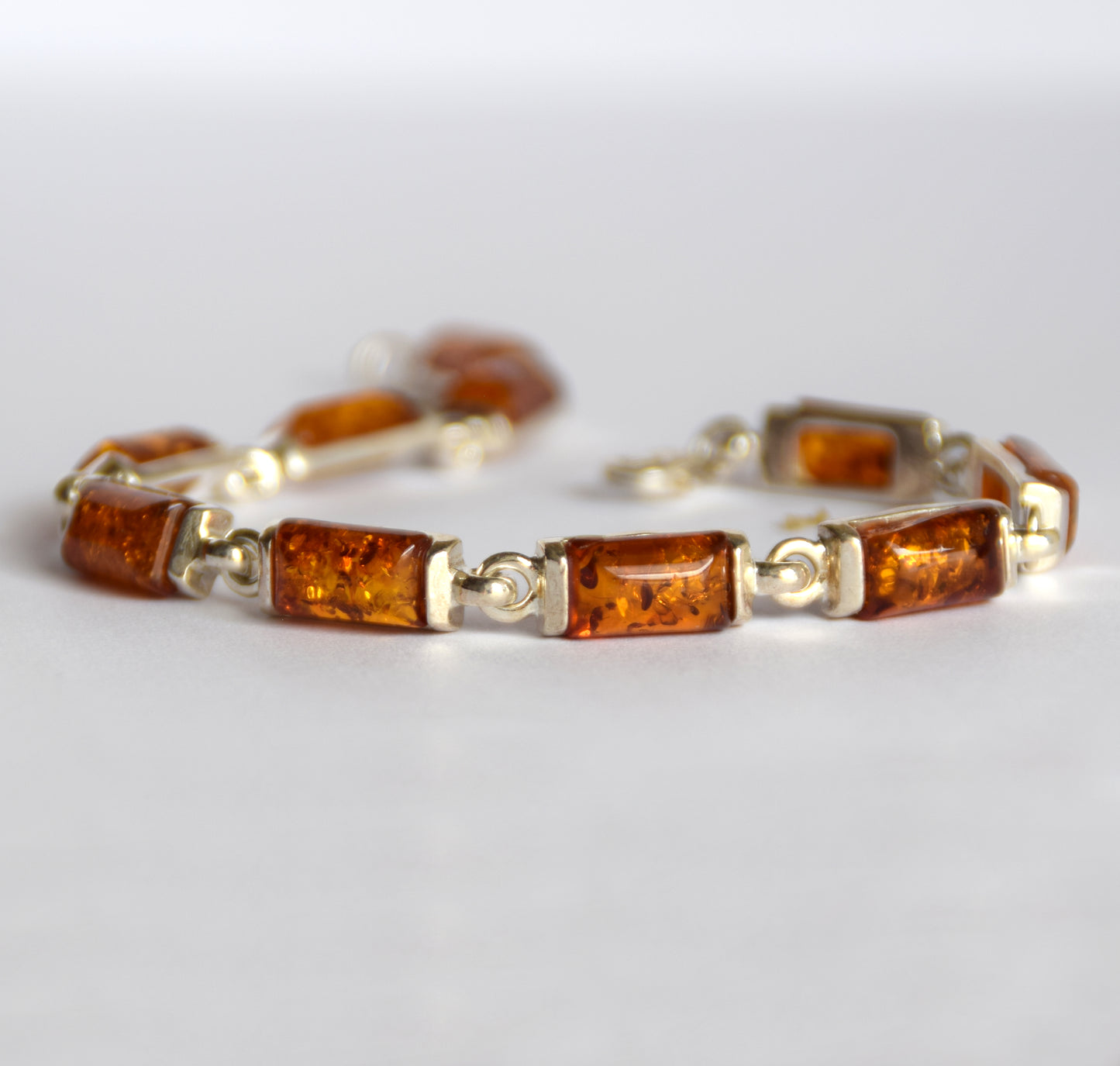 MJ Baltica, bracciale, Ambra naturale Baltica, Argento 925, luminoso, unisex, artigianale, cognac, BB078