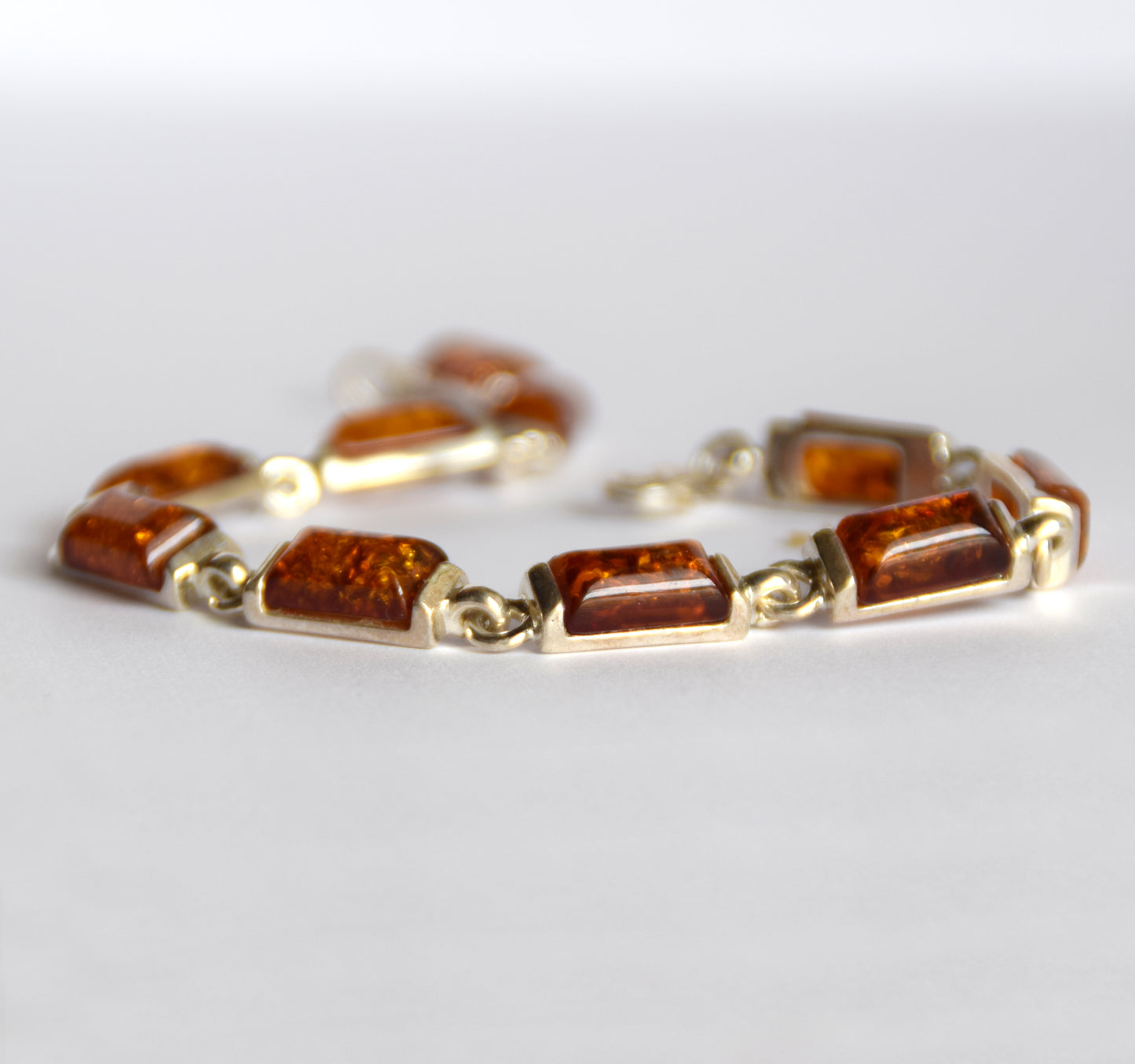 MJ Baltica, bracciale, Ambra naturale Baltica, Argento 925, luminoso, unisex, artigianale, cognac, BB078