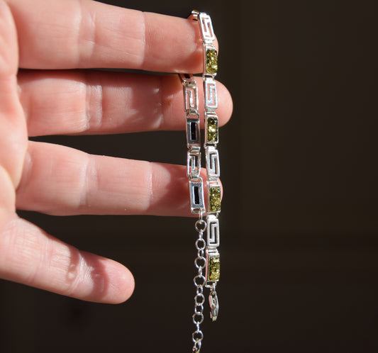 Bracciale lineare in Ambra naturale color verde e Argento 925, MJ Baltica, BB079