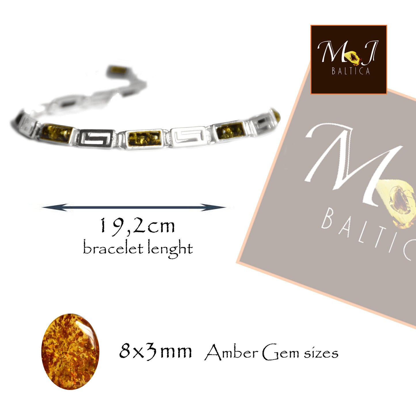 MJ Baltica, bracciale, Ambra naturale Baltica, Argento 925, lineare, elegante, unisex, ambra verde, BB079